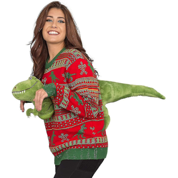 3D Julnisse Plys Damtrøje Juletrøje Julegave Grim Juletrøje Tyrannosaurus Tyrannosaurus XXL