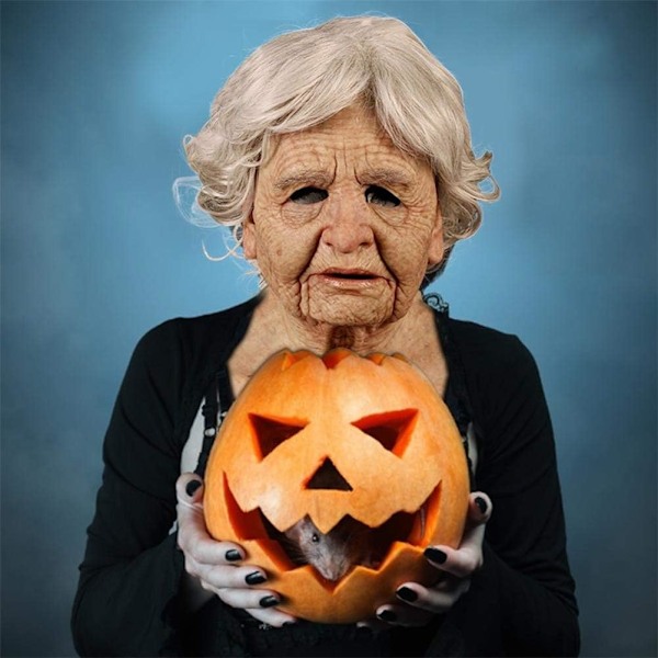 Halloween Gammel Mand Maske, Ældre Mand Hovedbeklædning Realistisk Silikonmaske Fuld Hoved Trick Prop Old Woman