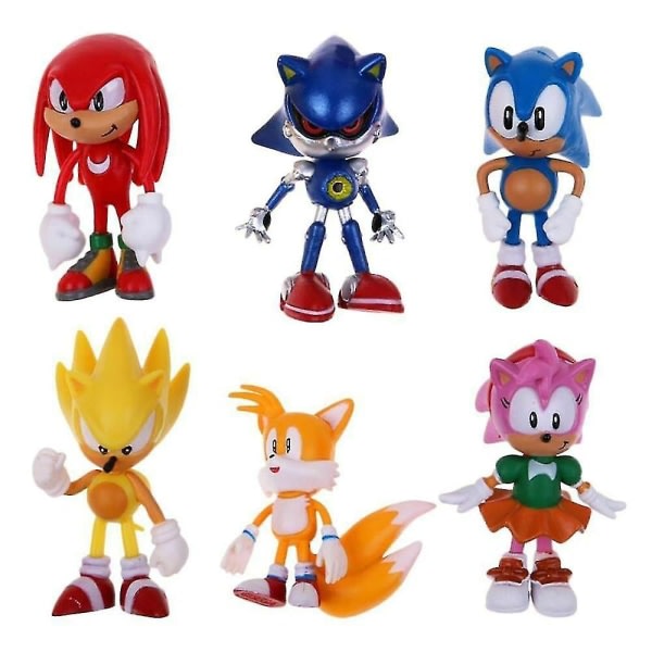 6 stk. Sonic The Hedgehog bevegelige figurer leketøy dukke gave