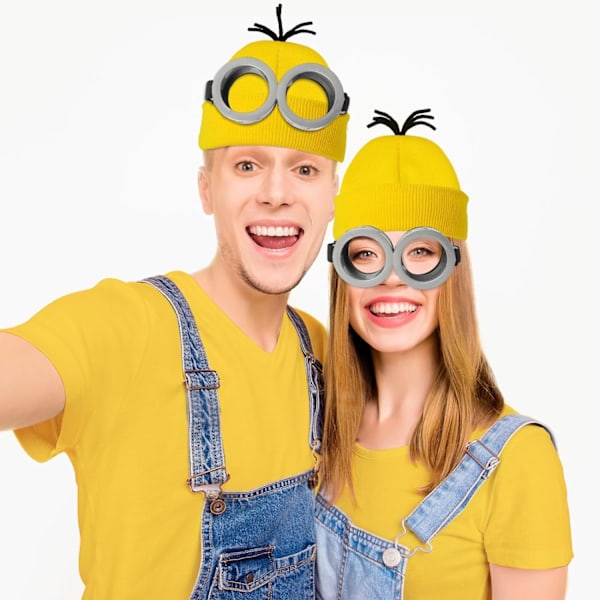 Halloween-kostym Beaniehatt Minion-glasögon Handskar Maskeradkostym Despicable Me Cosplay Tillbehör Vuxen