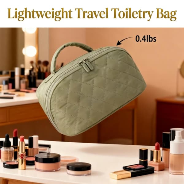 Large Cosmetic Bag Opens Flat for Easy Access, Spacious Toiletry Bag with Compartments, Waterproof Pouch for Brushes and Blue