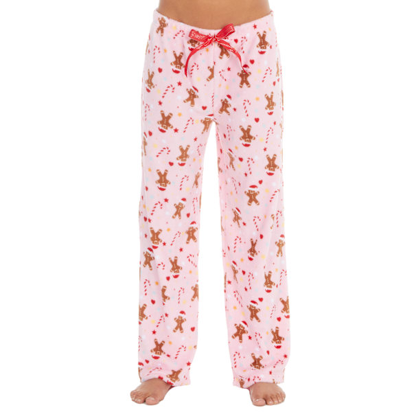 Julepyjamasbukse for damer i rosa med pepperkake-design Pink L