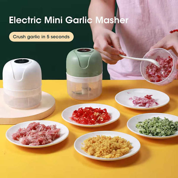 Mini Elektrisk Grøntsagsskærer Hvidløgspresser USB-opladning Ingefær Kød Hakker Foodprocessor Køkken Gadgets white-100ml