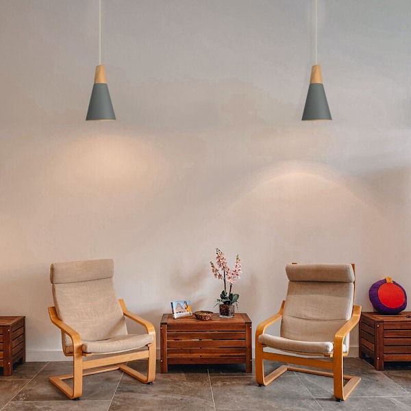 Moderne enkel taklampe i metall og tre, justerbar DIY-pendellampe, 2 stk, grå