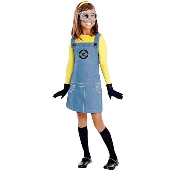 Bob Minion-kostym för barn, pojke och flicka, med jumpsuit, skyddsglasögon och hatt Girl L