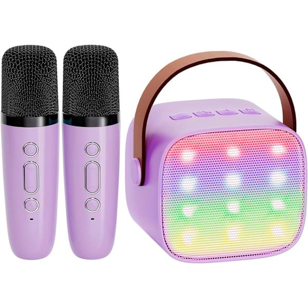 Mini Karaoke Machine , Portable Bluetooth Speaker with 2 Wireless Microphones,Toys Birthday Gifts for Toddler Teens (Purple)