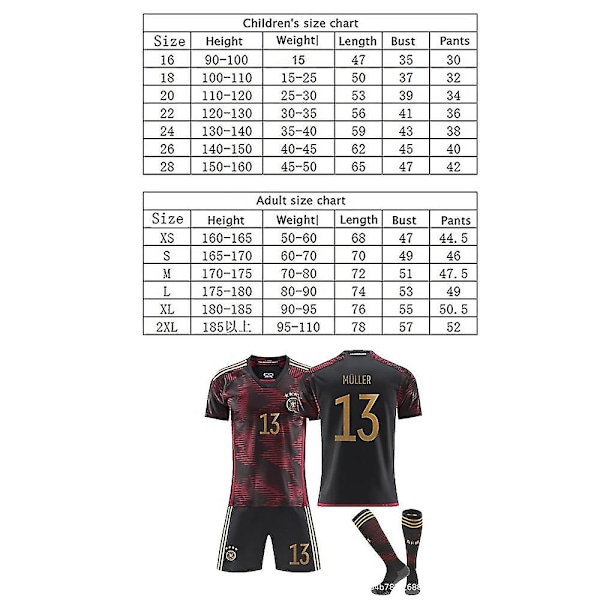 22-23 Qatar VM Tyskland #13Muller Fodboldtrøje Sæt M (170-175cm)