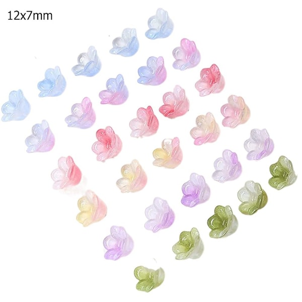 100 st 12x7mm Blandade Klockblommeglaspärlor Trumpetblommapärlor[JR]