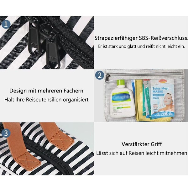 Hängande necessär stor necessär för kvinnor med 4 fack och 1 KLB