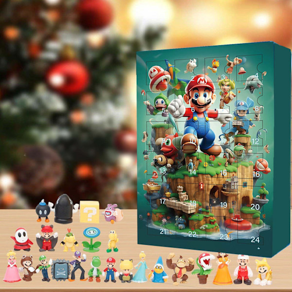 Julkalender 2024 24 stk Mario Jul 24 Dagers Nedtellingskalender Blind Box Semestergaver Barn Voksne B