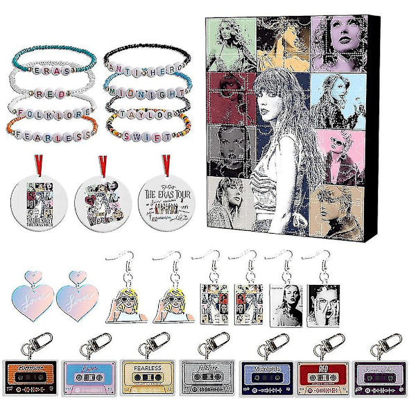 Ny 2023 Jul Taylor Swift-tema Adventskalender, 24 dagar Jul Nedräkning Blind Box Armband Kit Tillbehör