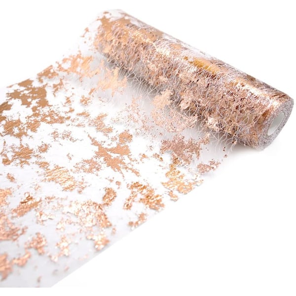 5M Roséguld Metallic Bordslöpare, 28cm Metallic Foliebordslöpare Tulle Rulle, Present Blomster DIY Inslagningsband För Fest Bröllop Jul