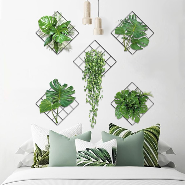 3D-väggdekaler med gröna växter, väggdekaler med gröna växter, vaser med blommor, väggdekaler för kök, sovrum, vardagsrum (A)