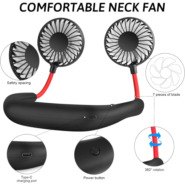 Halsventilator, Bærbar ventilator Håndholdt USB Mini Personlig sportshals Ha