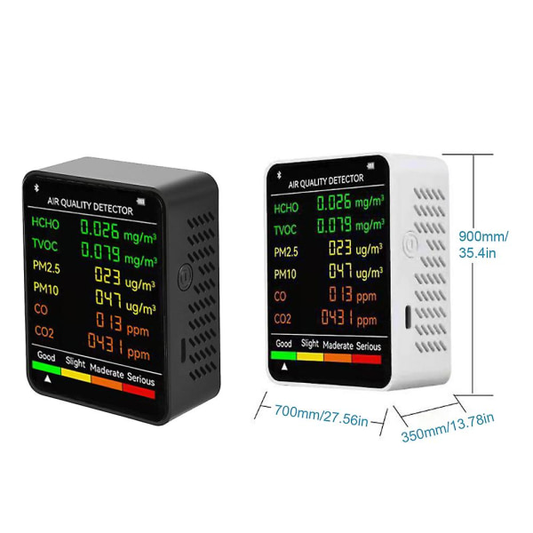 6 in 1 Ilmanlaadunilmaisin LCD-näyttö CO2-mittari PM2.5 PM10 HCHO TVOC CO CO2 Hiilidioksidi Formaldehydimonitori