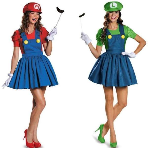 Halloween Super Mario Kostume Anime Cosplay Kjole til Kvinder rød red L