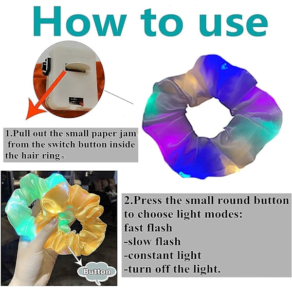 Selvlysende LED Hårelastikker, 6-pak Multicolor Scrunchies med 3 Lystilstande til Fester[JR] Gul, grön, blå, grå, vit, rosa