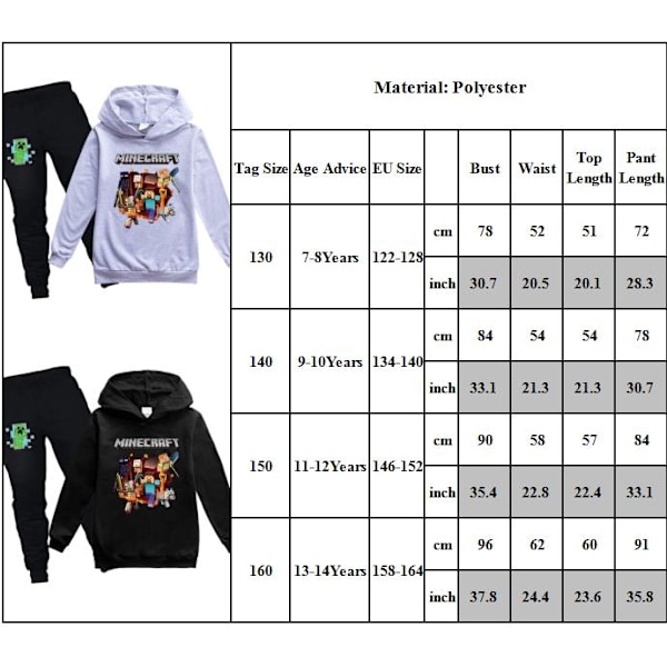 Barn Pojkar Minecraft Hoodie Top Pullover Byxor 2st Kit svart black 150cm