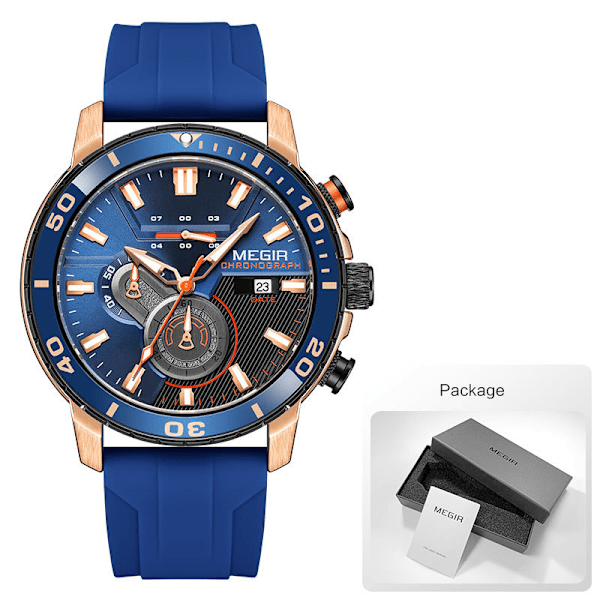 MEGIR Orange Watch för män Mode Vattentät Silikonrem Chronograph Quartz Armbandsur med Auto Date Lysande visare