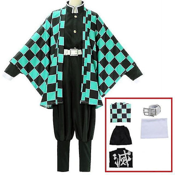 Demon Slayer Kimetsu No Yaiba Tanjirou Kamado Cosplay Kostume Kimono Juli Anime Uniform Sæt til voksne og børn - Perfekt 5-delt sæt 5 piece set XL