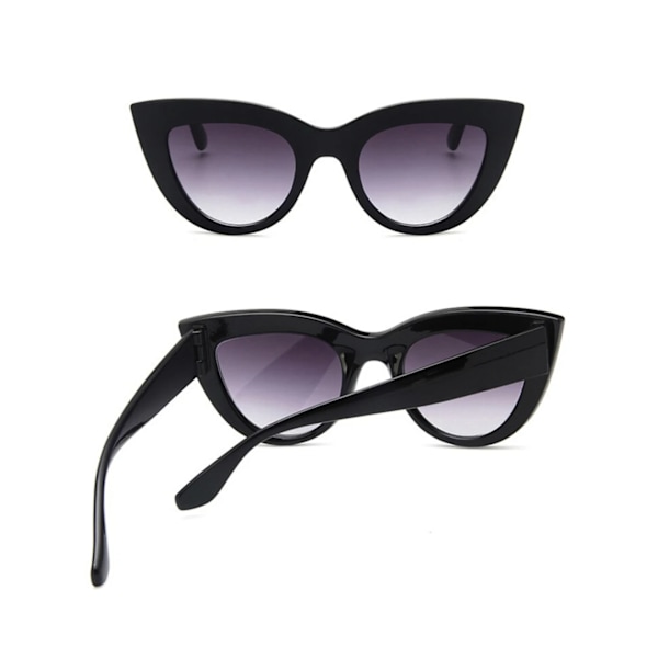 Merke Designer Vintage Cateye Svarte Solbriller Dame UV400 Oculos-Svart