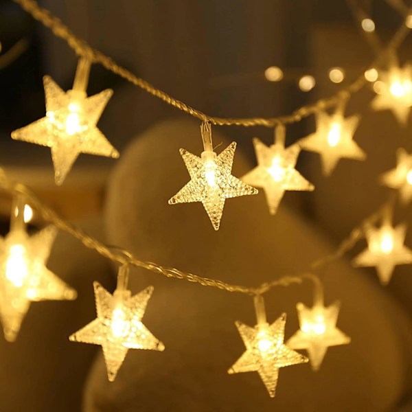 20 foot 40 inch LED flashing light warm white battery powered star fairy light, suitable for bedrooms, Christmas decorations