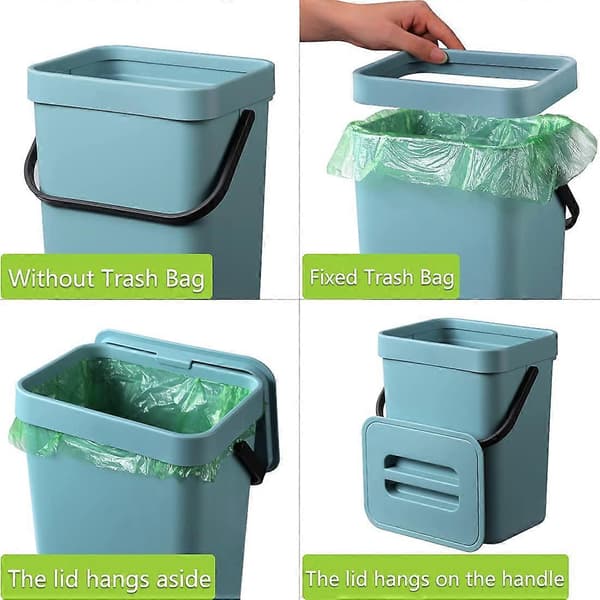 Compost Bin for Kitchen, Hanging Small Trash Can with Sealed Lid, 5 Liter, Mountable Compost Bin for Kitchen/Bathroom/RV (Blue)