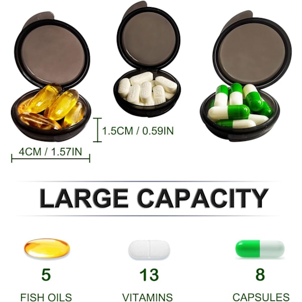 Liten pilleboks (3-pakning), daglig mini pilleorganisator, bærbar for veske, lomme, reise, pilleetui, medisinbeholder, øreproppetui