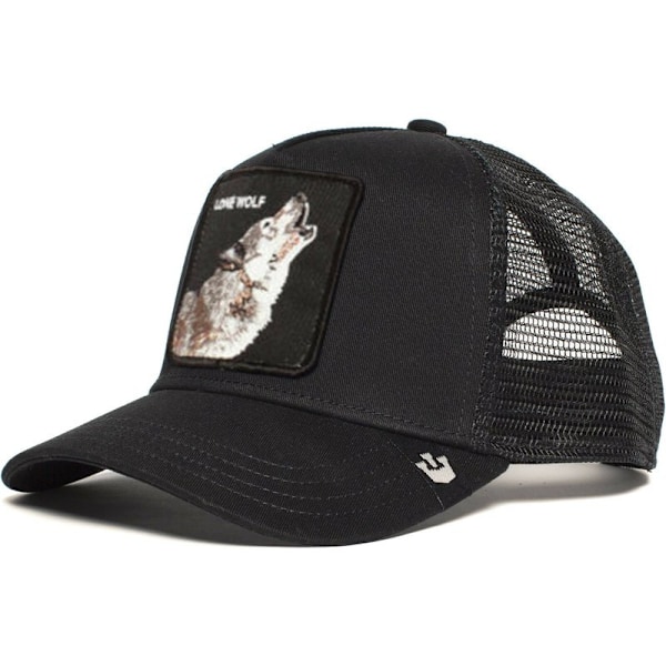 Salg av dyre baseballcaps Solbeskyttende Mesh Broderte Trucker Caps Lone wolf Black