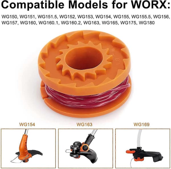 12-pack Trimmer Line for Worx 20V Trimmers, Durable Replacement Spool for Spool Caps and Edgers, Improved Cutting Speed