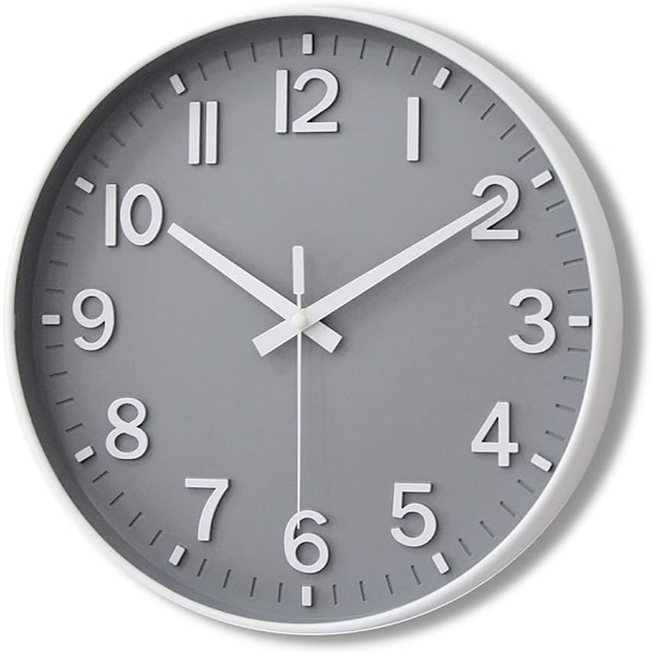 Grey Wall Clock 12 Inch Silent Non Ticking Clock for Living Room Bedroom Kitchen Office Decor