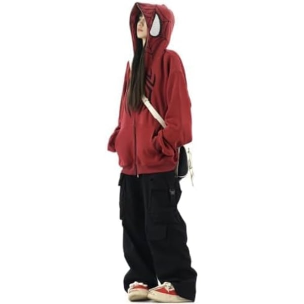 Spider Hoodie Kvinner Y2k Spiderman Hoodie Oversized Full Zip Grafisk Hoodies Spiderman Jakke Kawaii Genser M