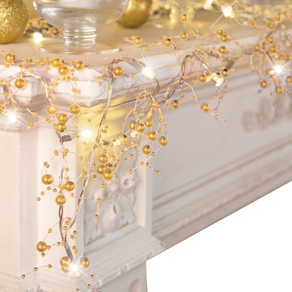 Indoor Christmas Decorations, Holiday Lights Berry Beaded Garland Gold - 98 Inch