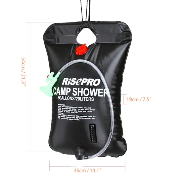 Gallon 20L Solduschväska Uppvärmd Campingduschväska Temperaturindikator Varmvatten Vandring Bergsklättring