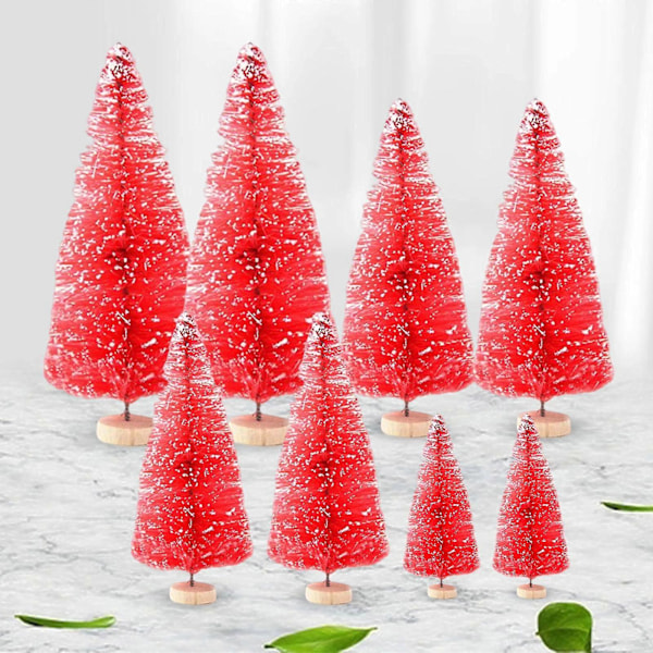 8 st Skrivbordsminiatyrer Tall Mini Konstgjord Julgran för Julfest Red