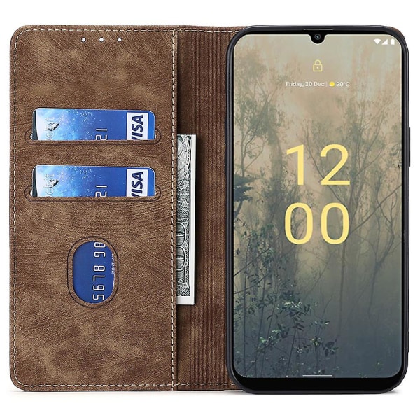 Texturerat cover för Nokia C22 Rfid Blocking Stötsäker plånbok Magnetisk läder Flip Stand Case Brown