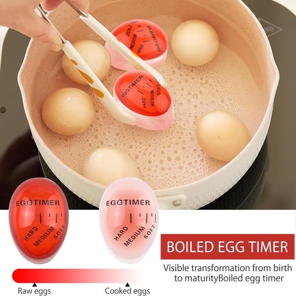 4-pakning Egg Timer Egg Cook Varme-sensitiv Fargeendring Egg Timer for Matlaging Egg Timer Kontroll Myke Hardkokte Egg (Rød)