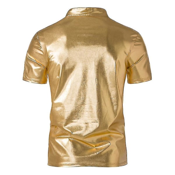 Mænd V-hals Sparkle Kortærmede skinnende poloshirts 70'er 80'er Disco Fest Casual T-shirts T-shirts Gold M