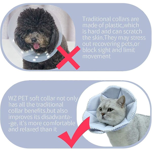 Myk kattehalsbånd, justerbar hundekattkjegle, hundekjeglehalsbånd etter operasjon, for katter og valper (1 stk, blå)