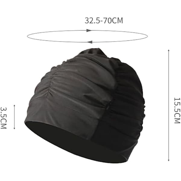 Dame plisseret badehætte dame badehætte langt hår badehætte superelastisk badehætte strand surfinghætte komfortabel brusehætte (sort)