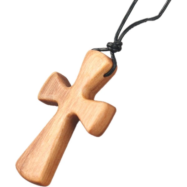 Hånd skåret kjede Wooden Cross kjede Justerbart kjede Wood Cross anheng