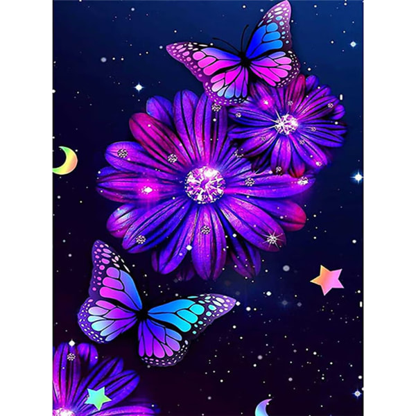 30 × 40 Purple Flower Butterfly Diamantmaleri (30 * 40, 1 stk.