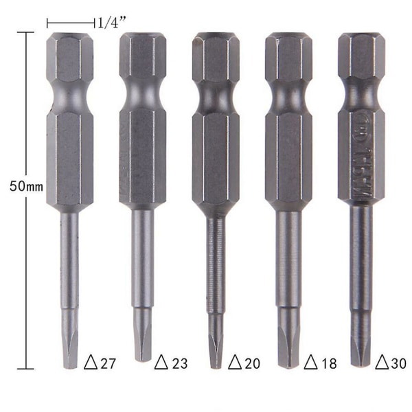 5 stk./sett magnetiske trekantbits for skrutrekker S2-stål 1/4 sekskantskaft 50 mm
