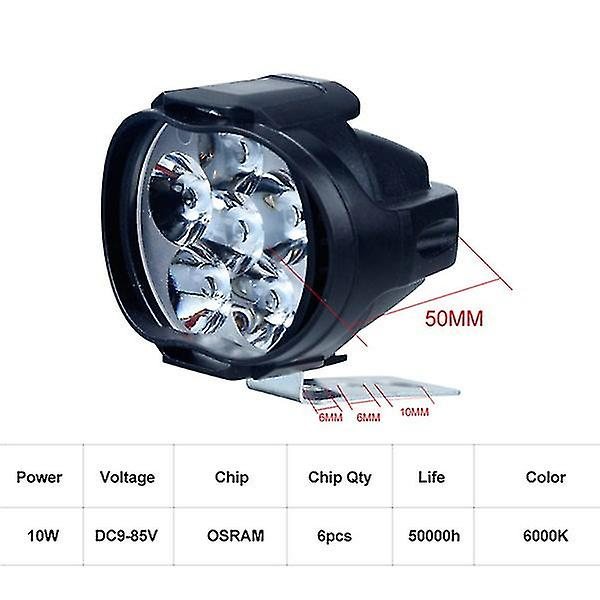 2 stk 6 LED motorsykkel lys frontlykt montering 10w 1000lm Universal Scooter Atv tåkelys 6000k black