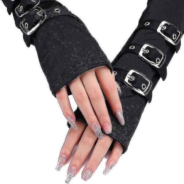 Armbandsvante dam 28 cm Halvfingerbälte Nit Punk Hiphop Party Cosplay Sexig Svart Elastic Fi