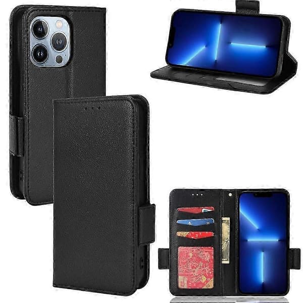 Etui til iPhone 16 Pro Max PU-læder med side-spænde, kortholder, pung og magnet Black
