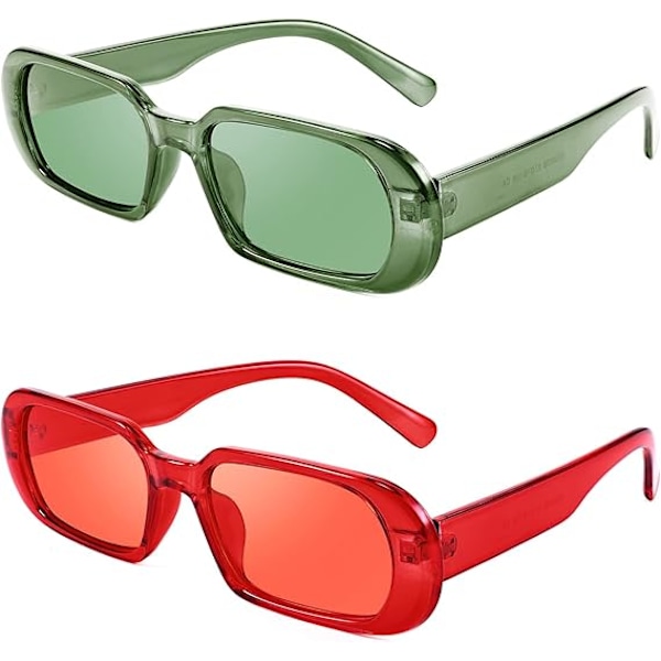 2-PACK Rektangulära Retro Solglasögon 90-tal Chunky Små Coola Fyrkantiga Glasögon B7039-F2