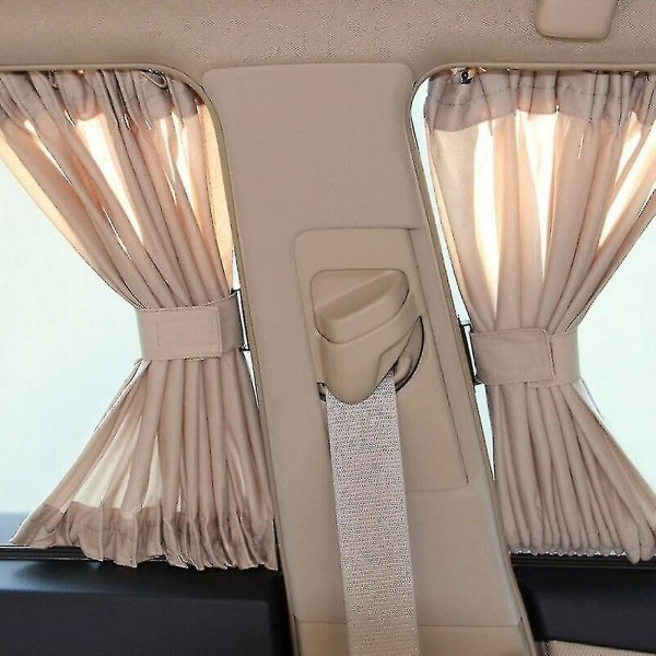 2pc Universal Beige Vip Car Van Suv Curtains Rail Uvproof Sunshade Visor Privacy Protection-yvan