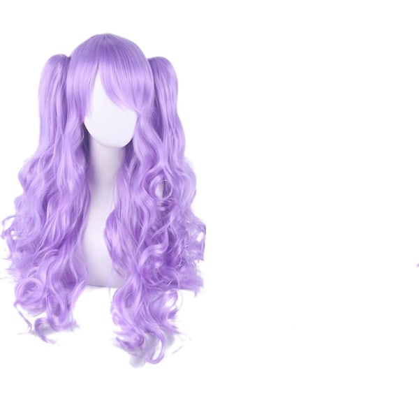 JUSCH Lolita Lang Krøllete Clip-on Hestehaler Cosplay Parykk, Dobbel hestehale tigerklemme lang krøllete parykk (Lys Lilla),WZ-1339R