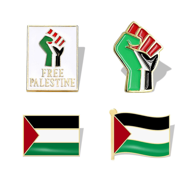 4stk Palestina Flagg Brosje Pin, Free Palestine Fist Badge Pin Lapel, Free Palestine Badge Emblem Brosje Pin For Hat Clothes -xx